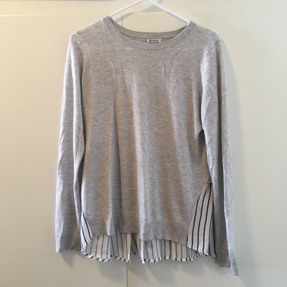 Susina Sweaters - Susina Grey Sweater with Striped Back